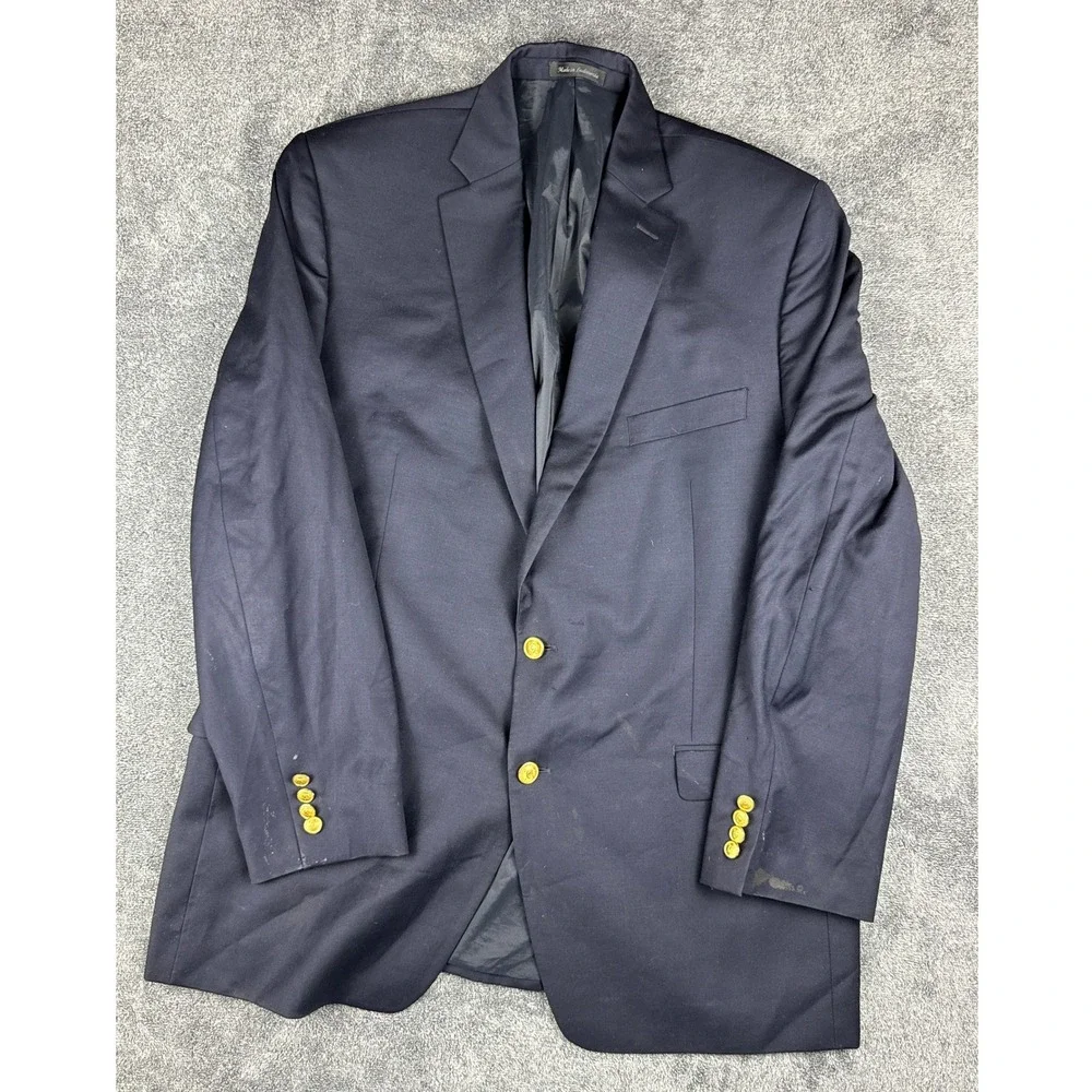 Lauren Ralph Lauren Men Navy Blue Blazer Gold Crest Buttons Sport Suit‎ Jacket